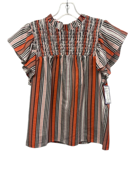 Marie Oliver Size XS Orange, White & Navy Silk & Cotton Striped Smocked Top Top Orange, White & Navy / XS