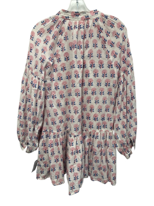 Ophelia & Indigo Size S/M White, Pink & Blue Cotton Floral V Neck Dress White, Pink & Blue / S/M