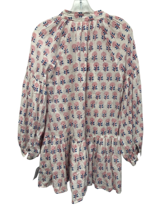 Ophelia & Indigo Size S/M White, Pink & Blue Cotton Floral V Neck Dress White, Pink & Blue / S/M