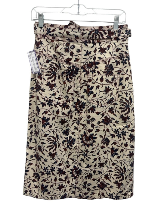 Ulla Johnson Size 0 Beige, Red & Navy Blue Cotton Blend Button Front Midi Skirt Beige, Red & Navy Blue / 0