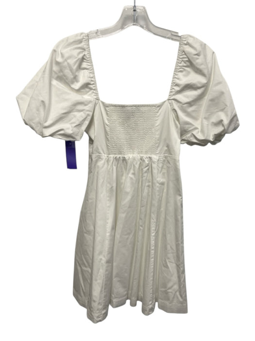 Hill House Size S White Cotton Short Puff Sleeve Square Neck Smocked Back Dress White / S