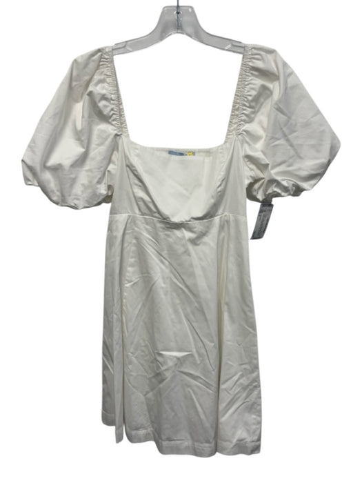 Hill House Size S White Cotton Short Puff Sleeve Square Neck Smocked Back Dress White / S