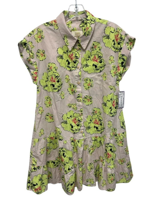 Maeve Size XS Beige, Green & Multi Cotton Short Cap Sleeve Floral Collar Dress Beige, Green & Multi / XS