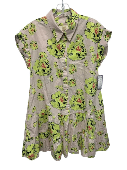 Maeve Size XS Beige, Green & Multi Cotton Short Cap Sleeve Floral Collar Dress Beige, Green & Multi / XS