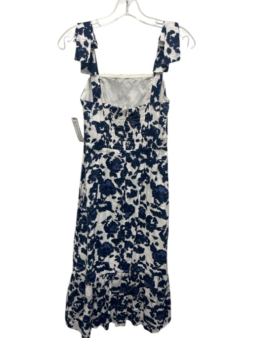 Adelyn Rae Size S White & Navy Blue Cotton Floral Tie Straps Textured Dress White & Navy Blue / S