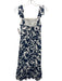 Adelyn Rae Size S White & Navy Blue Cotton Floral Tie Straps Textured Dress White & Navy Blue / S