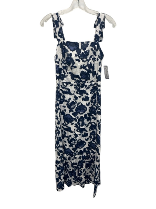 Adelyn Rae Size S White & Navy Blue Cotton Floral Tie Straps Textured Dress White & Navy Blue / S