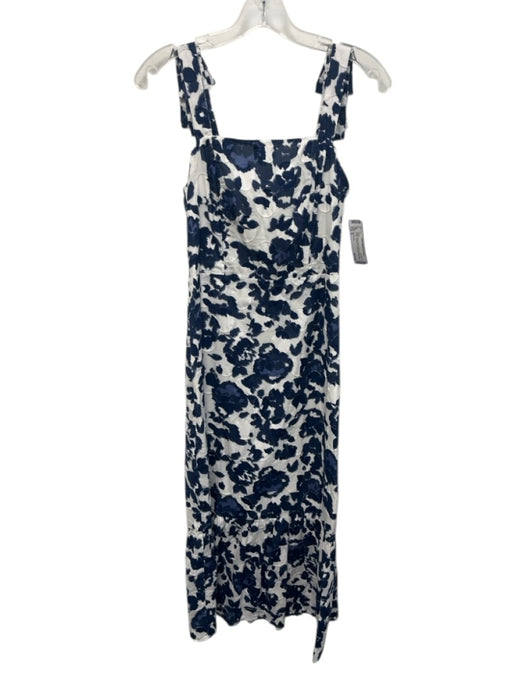 Adelyn Rae Size S White & Navy Blue Cotton Floral Tie Straps Textured Dress White & Navy Blue / S
