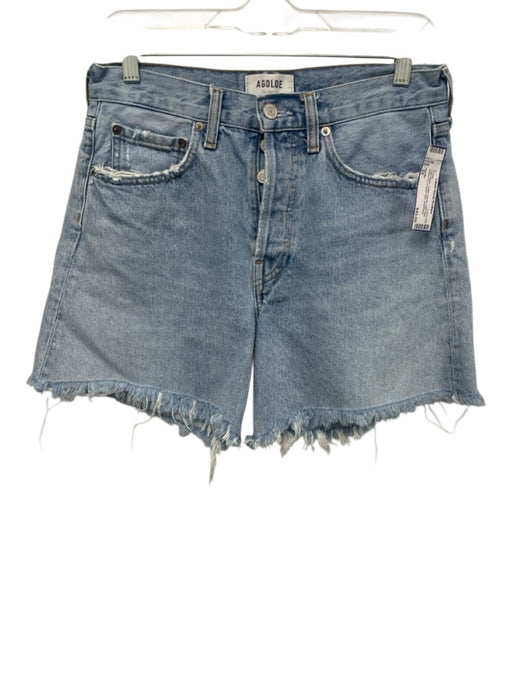 Agolde Size 25 Light Wash Cotton Denim High Rise Button Fly Frayed Hem Shorts Light Wash / 25