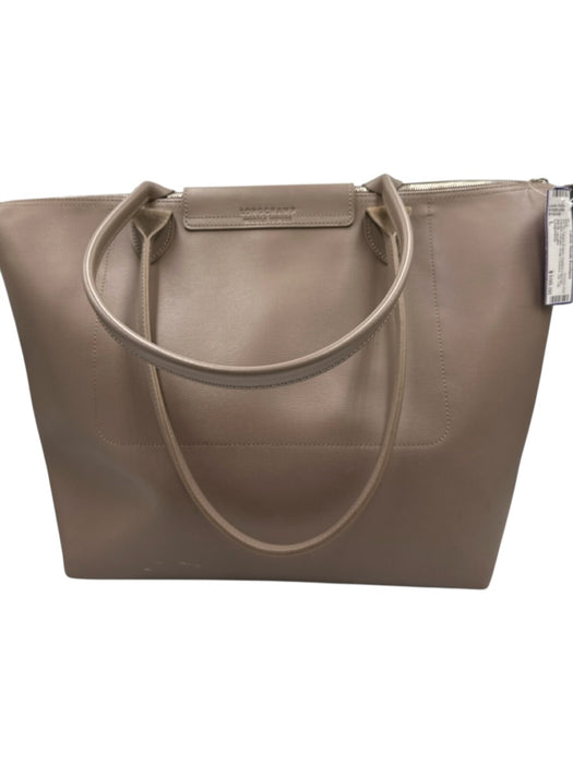 Longchamp Taupe Brown Coated Canvas Double Handle Snap Closure Zip Top Tote Bag Taupe Brown / L