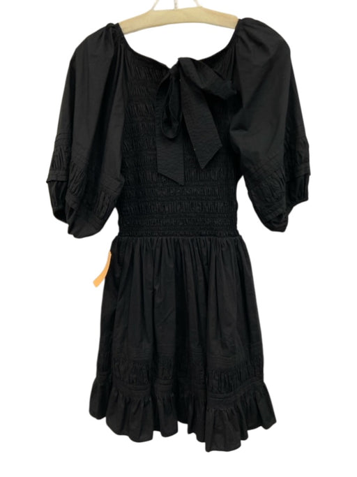 Cleobella Size XS Black Cotton Short Puff Sleeve Shirred Pleated Tiered Dress Black / XS