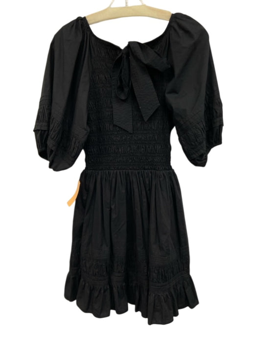 Cleobella Size XS Black Cotton Short Puff Sleeve Shirred Pleated Tiered Dress Black / XS