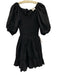 Cleobella Size XS Black Cotton Short Puff Sleeve Shirred Pleated Tiered Dress Black / XS