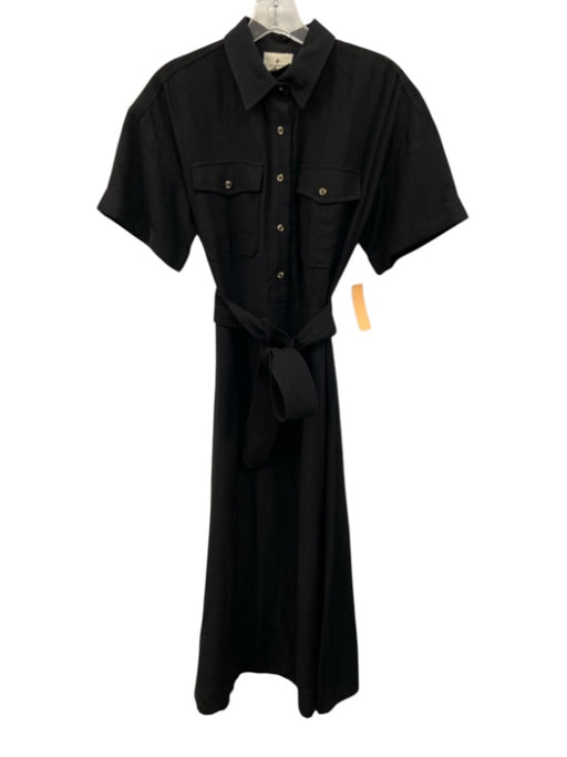 Tuckernuck Size XS Black Rayon Blend Short Sleeve Half Button Patch Pocket Dress Black / XS