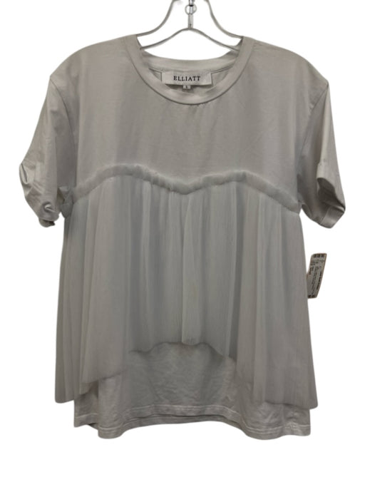 Elliatt Size Small White Cotton Blend Short Sleeve Pleated Ruffle Top White / Small