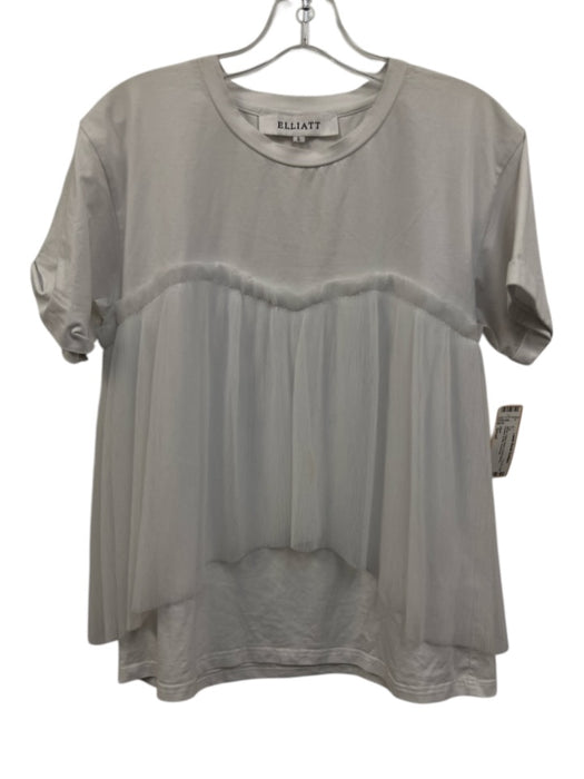 Elliatt Size Small White Cotton Blend Short Sleeve Pleated Ruffle Top White / Small