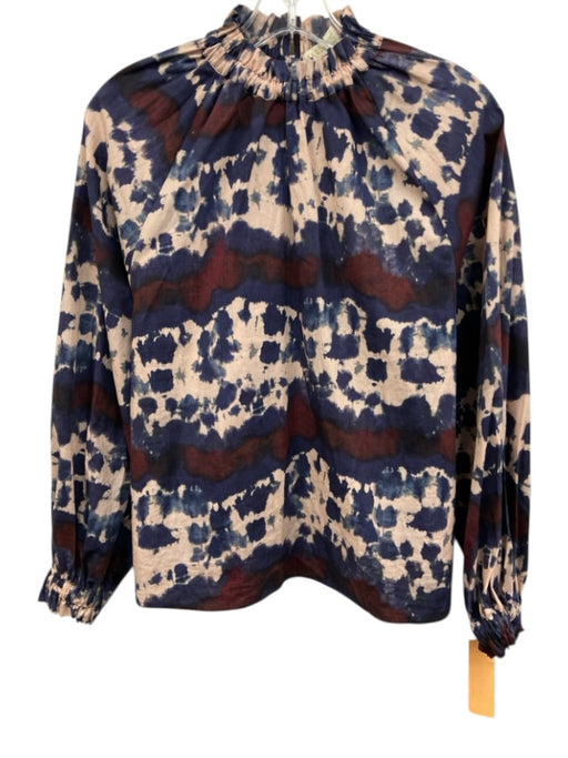 Marie Oliver Size XS Blue, Red, Pink Cotton Long Sleeve Tie Dye Ruffle Top Blue, Red, Pink / XS
