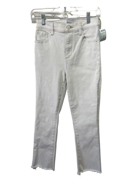 Pistola Size 25 White Cotton Denim Zip & Button 5 Pocket Raw Hem Straight Jeans White / 25