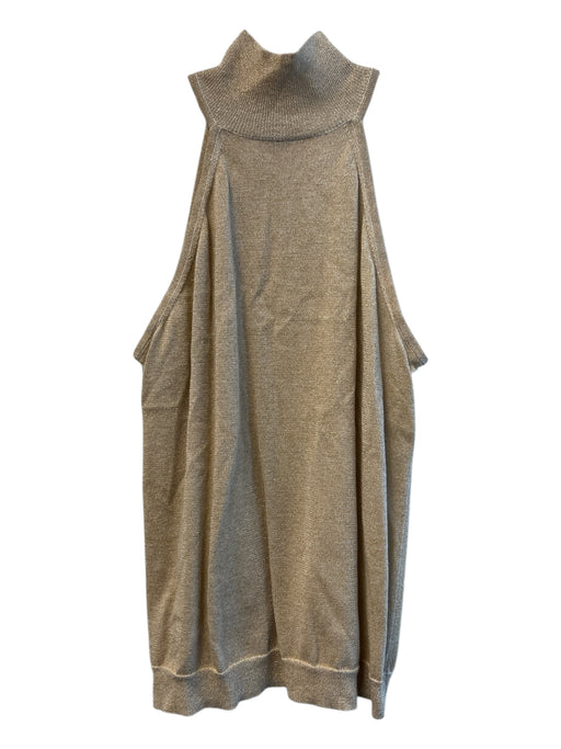 Worth Size P Champagne Silk & Cotton Mock Neck Sleeveless Shimmer Top Champagne / P