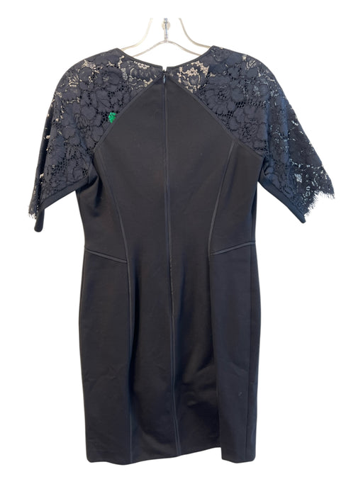 Rebecca Taylor Size 6 Black Rayon Blend Round Neck Lace Detail Back Zip Dress Black / 6