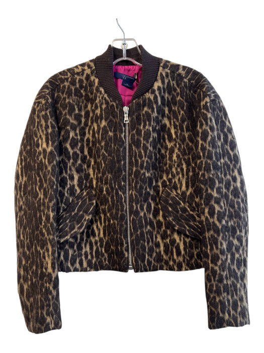 W by Worth Size XS Brown Acrylic Blend Front Zip Pockets Leopard Print Jacket Brown / XS