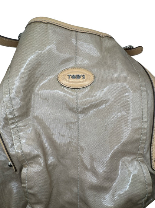 Tod's Tan Leather & Coated Canvas Top Handles Silver Hardware Bag Tan / L