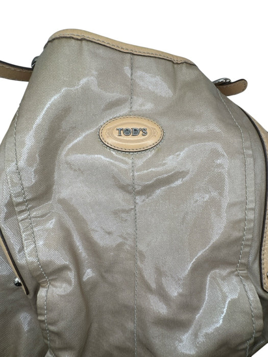 Tod's Tan Leather & Coated Canvas Top Handles Silver Hardware Bag Tan / L