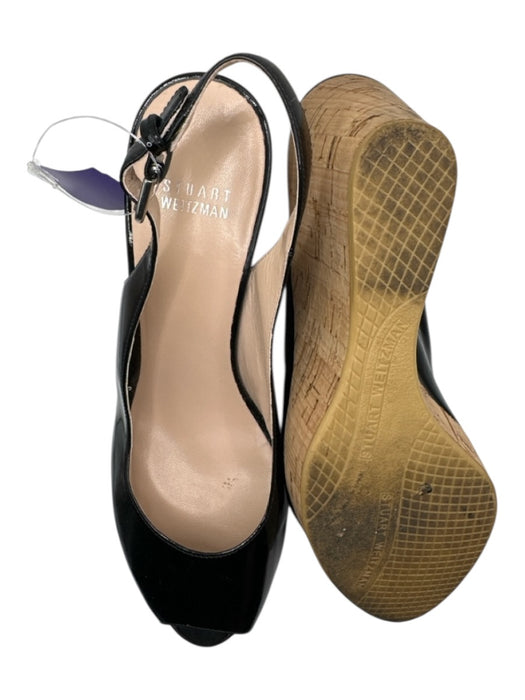Stuart Weitzman Shoe Size 8.5 Black & Tan Patent Leather Cork Wedge Sandals Black & Tan / 8.5
