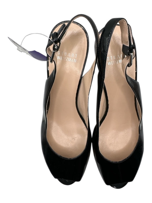 Stuart Weitzman Shoe Size 8.5 Black & Tan Patent Leather Cork Wedge Sandals Black & Tan / 8.5