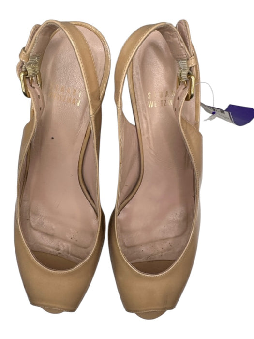 Stuart Weitzman Shoe Size 8.5 Nude & Tan Patent Leather Cork Wedge Sandals Nude & Tan / 8.5