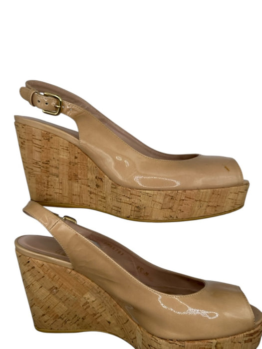 Stuart Weitzman Shoe Size 8.5 Nude & Tan Patent Leather Cork Wedge Sandals Nude & Tan / 8.5