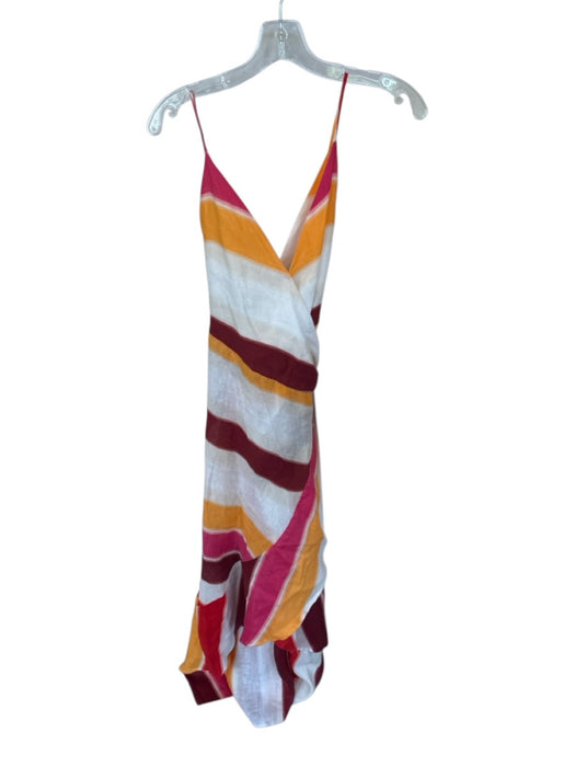 Juan De Dios Size S Pink & Orange Linen Spaghetti Strap Striped Wrap Maxi Dress Pink & Orange / S