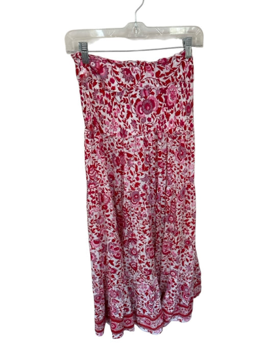 Poupette St. Barth Size XS Red & Pink Viscose Drawstring Waist Botanical Skirt Red & Pink / XS