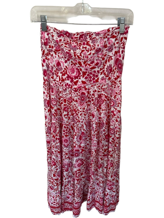 Poupette St. Barth Size XS Red & Pink Viscose Drawstring Waist Botanical Skirt Red & Pink / XS