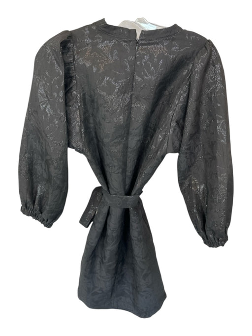 Summum Size 36 Black Long Balloon Sleeve Jaquard Metallic Belted Dress Black / 36