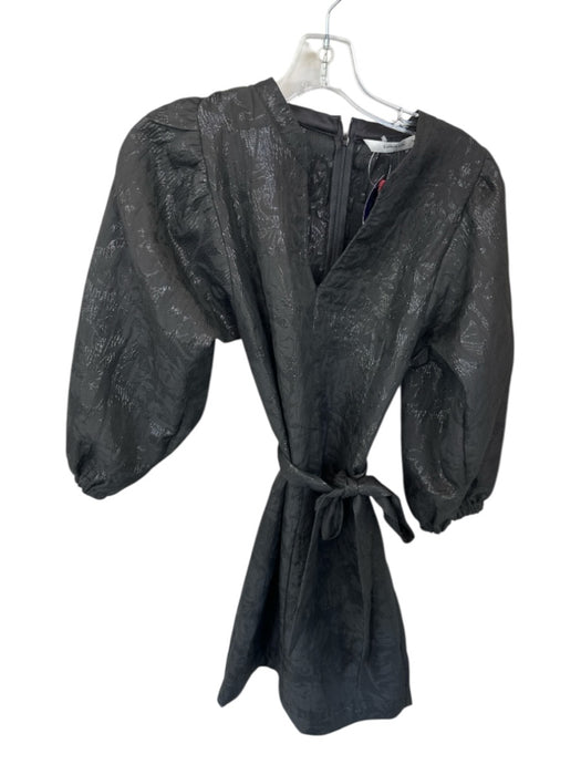 Summum Size 36 Black Long Balloon Sleeve Jaquard Metallic Belted Dress Black / 36