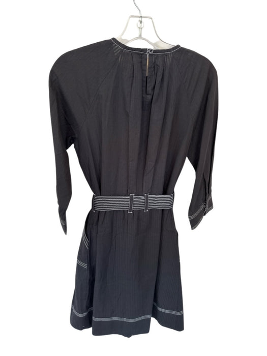 Banjanan Size XS Black & White Cotton Long Sleeve Stitching Detail Belted Dress Black & White / XS