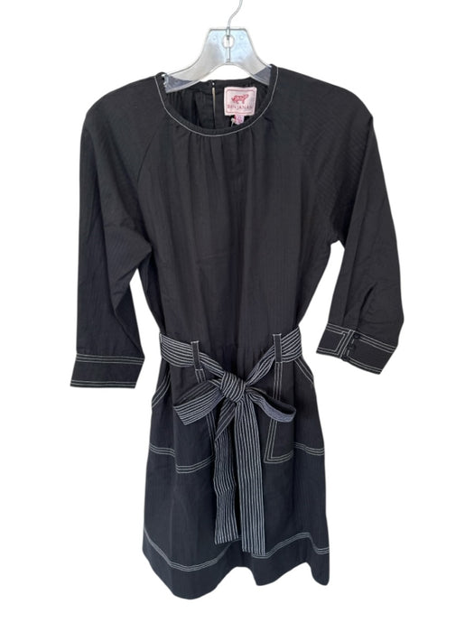 Banjanan Size XS Black & White Cotton Long Sleeve Stitching Detail Belted Dress Black & White / XS