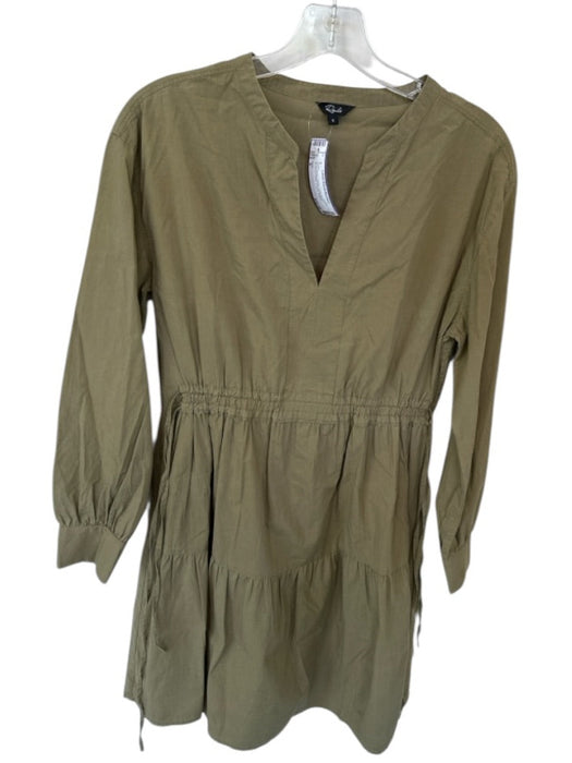 Rails Size S Army Green Cotton Long Sleeve Smocked Waist V Neck Dress Army Green / S