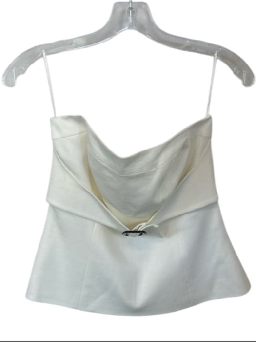 Trina Turk Size 6 Ivory Rayon Blend Strapless Belted Boning Back Zip Top Ivory / 6
