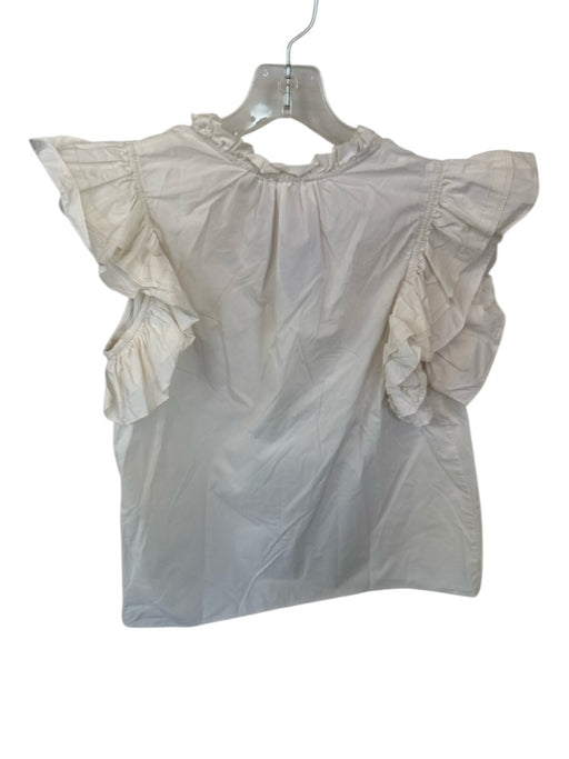 Ulla Johnson Size 4 Cream Cotton Flutter Sleeves V Neck Ruffle collar Top Cream / 4