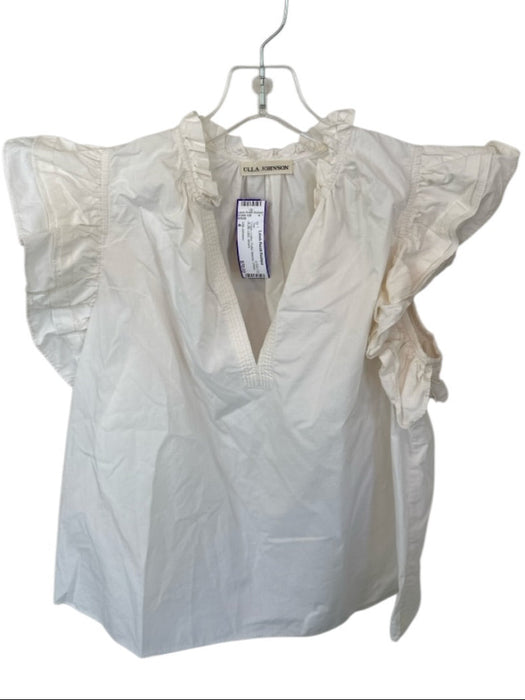 Ulla Johnson Size 4 Cream Cotton Flutter Sleeves V Neck Ruffle collar Top Cream / 4