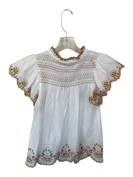 Love The Label Size S White & Multi Cotton Cap Sleeve Embroidered Smocked Top White & Multi / S