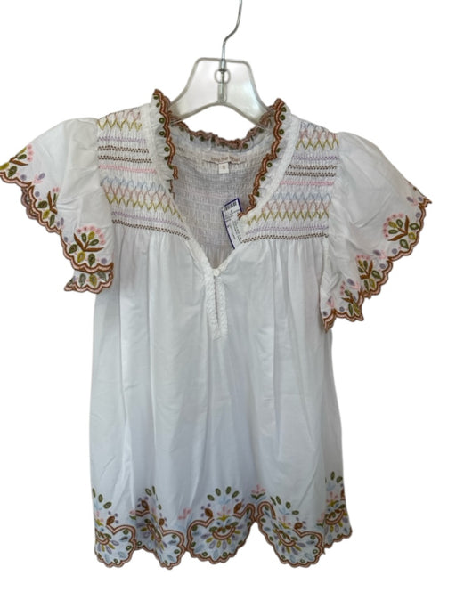 Love The Label Size S White & Multi Cotton Cap Sleeve Embroidered Smocked Top White & Multi / S