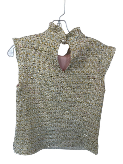 Julie Brown Size 4 Gold & Pink Polyester Cap Sleeve Tweed Metallic Thread Top Gold & Pink / 4