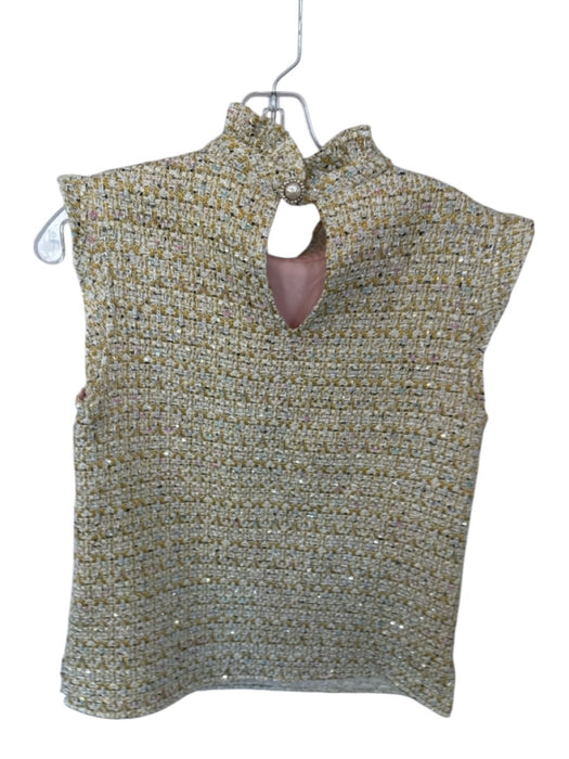 Julie Brown Size 4 Gold & Pink Polyester Cap Sleeve Tweed Metallic Thread Top Gold & Pink / 4