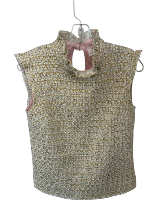 Julie Brown Size 4 Gold & Pink Polyester Cap Sleeve Tweed Metallic Thread Top Gold & Pink / 4