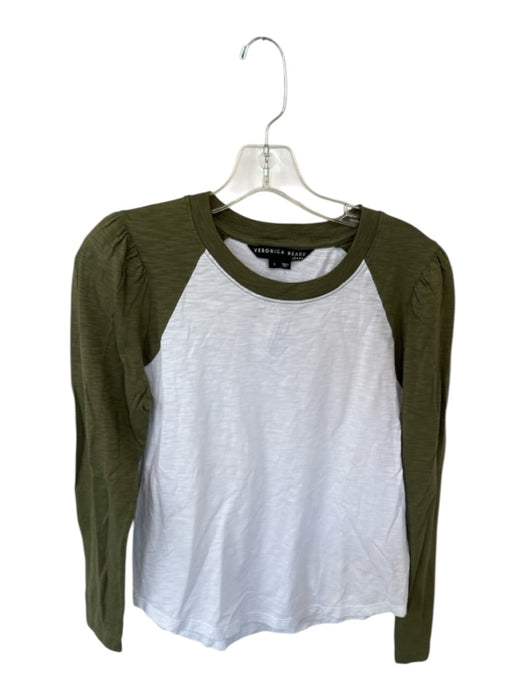 Veronica Beard Size S White & Green Cotton Long Sleeve Color Block Top White & Green / S