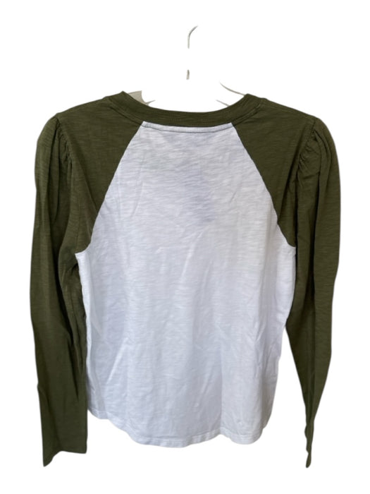 Veronica Beard Size S White & Green Cotton Long Sleeve Color Block Top White & Green / S