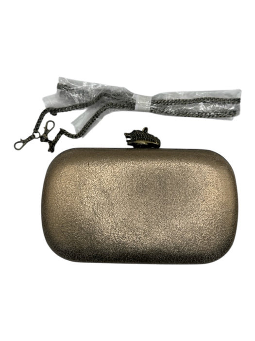House of Harlow Pewter Leather Metallic Hinge Clutch Bag Pewter / XS